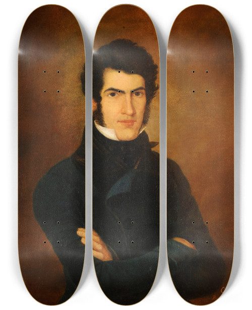 Triptych art skateboard deck of Carlos Morel Portrait Of Don Florencio Escard by Carlos Morel (1813-1894)