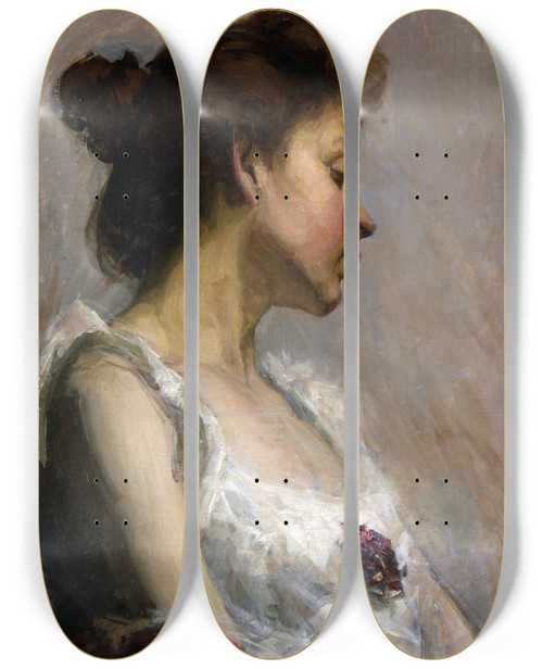 Triptych art skateboard deck of Henry Ossawa Tanner Portrait Of The Artists Wife by Henry Ossawa Tanner (1859-1937)