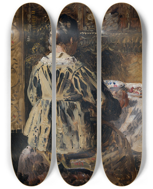 Triptych art skateboard deck of Henri De Braekeleer The Meal Or Woman Seen From The Back by Henri de Braekeleer (1840-1888)