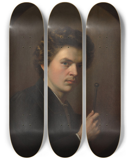 Triptych art skateboard deck of Henri Regnault Selfportrait With A Maulstick by Henri Regnault (1843-1871)