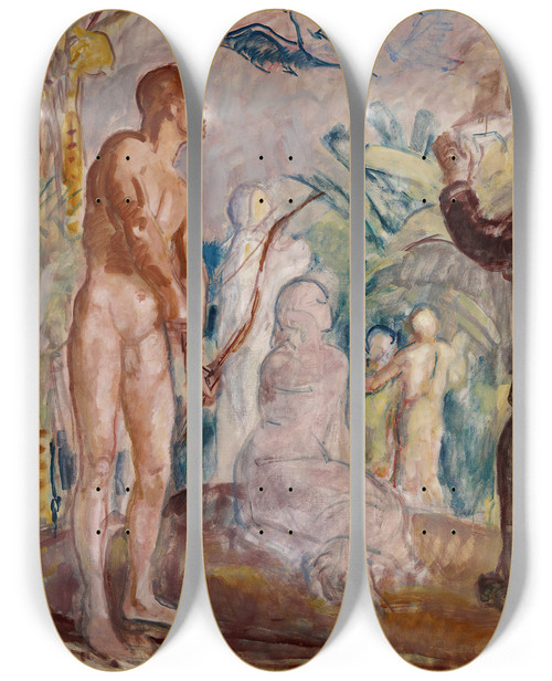 Triptych art skateboard deck of Magnus Enckell Bird Of Paradise Sketch by Magnus Enckell (1870-1925)
