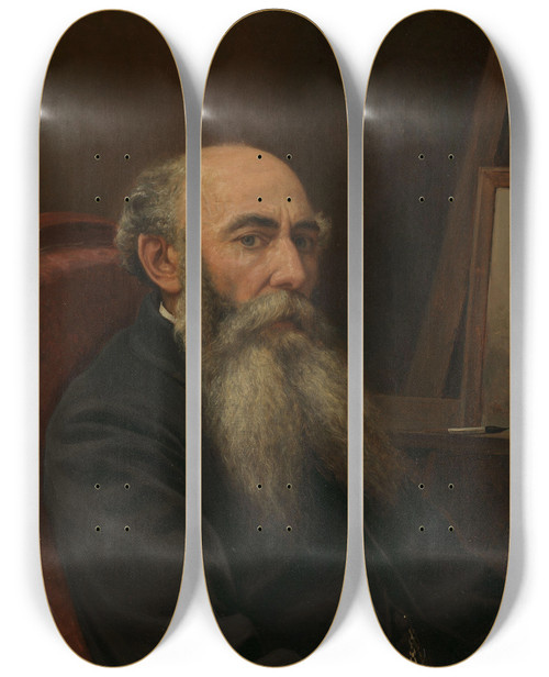 Triptych art skateboard deck of Peter Nicolai Arbo Portrait Of The Painter Hans Johan Frederik Berg by Peter Nicolai Arbo (1831-1892)