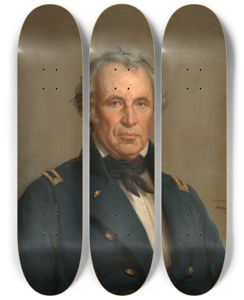 Triptych art skateboard deck of George Peter Alexander Healy Zachary Taylor by George Peter Alexander Healy (1813-1894)