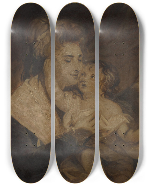 Triptych art skateboard deck of Charles Howard Hodges Lady Dashwood And Her Son by Charles Howard Hodges (1764-1837)