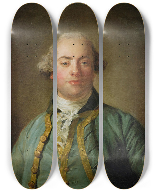 Triptych art skateboard deck of Jeanbaptiste Perronneau Portraitof A Gentlemanbust Length In A Blue Goldlined Waistcoat And White Chemise by Jean-Baptiste Perronneau (1715-1783)