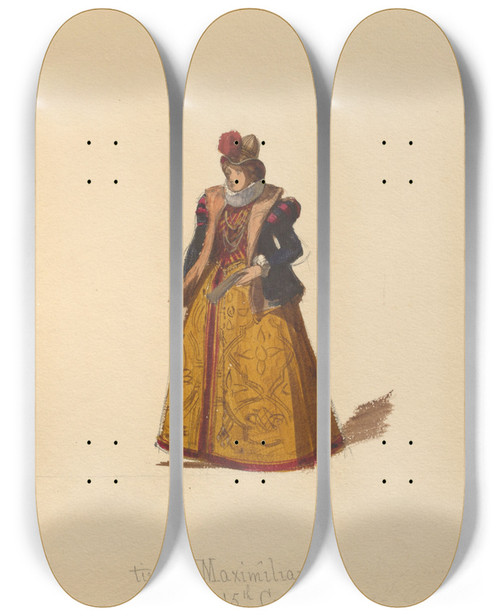 Triptych art skateboard deck of John Richard Coke Smyth Sketches Of Costume Pl114 by John Richard Coke Smyth (1808-1882)