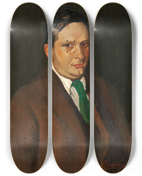 Triptych art skateboard deck of George Luks The Green Tie Portrait Of Edward H Smith by George Luks (1866-1933)