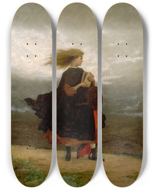 Triptych art skateboard deck of Eastman Johnson The Girl I Left Behind Me by Eastman Johnson (1824-1906)