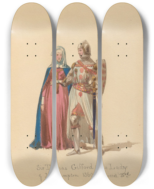 Triptych art skateboard deck of John Richard Coke Smyth Sketches Of Costume Pl030 by John Richard Coke Smyth (1808-1882)