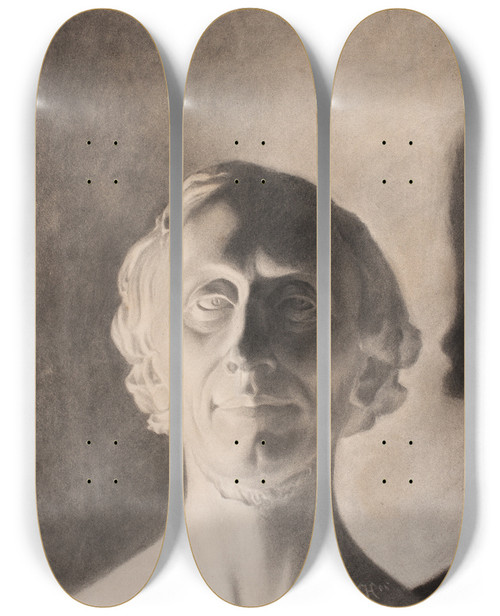 Triptych art skateboard deck of Vilhelm Hammershi Hw Bissens Portrtbuste Af Hc Andersen by Vilhelm Hammershoi (1864-1916)
