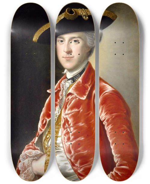 Triptych art skateboard deck of Joseph Wright Of Derby Portrait Of A Gentleman_1 by Joseph Wright Of Derby (1734-1797)