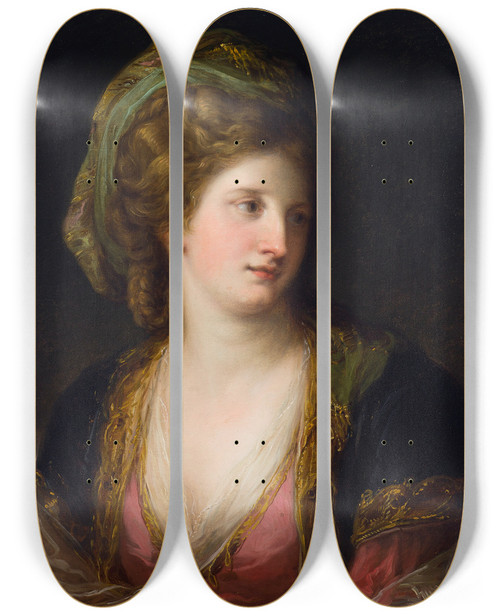 Triptych art skateboard deck of Angelica Kauffmann Woman In Turkish Dress by Angelica Kauffmann (1741-1807)