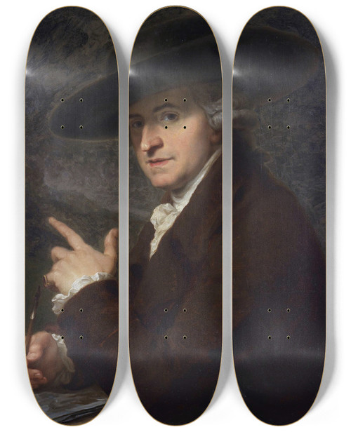 Triptych art skateboard deck of Angelica Kauffmann Portrait Of Her Husband The Painter Antonio Zucchi by Angelica Kauffmann (1741-1807)