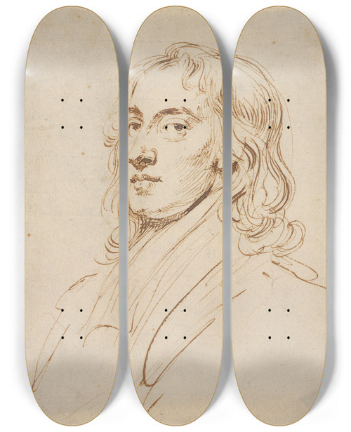 Triptych art skateboard deck of John Vanderbank The Younger Selfportrait by John Vanderbank the younger (1694-1739)