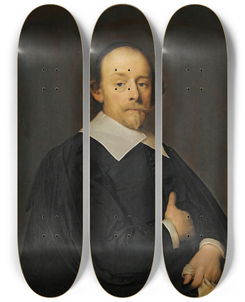 Triptych art skateboard deck of Cornelis Jonson Van Ceulen A Portrait Of A Man In Black by Cornelis Johnson Van Ceulen (1593-1661)