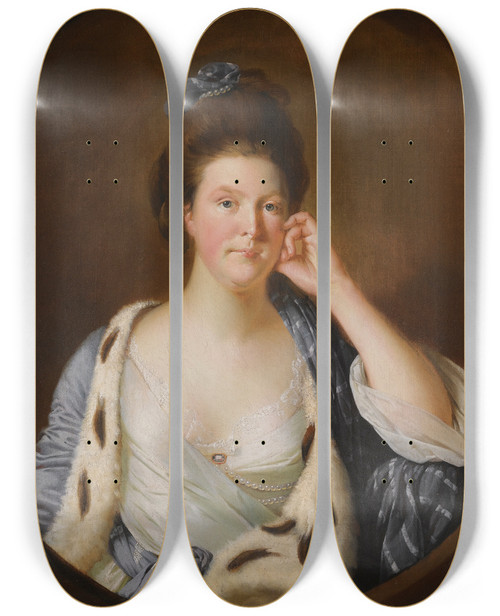 Triptych art skateboard deck of Joseph Wright Of Derby Portrait Of Lucy Stafford Later Mrs Wilkinson B 1738 by Joseph Wright Of Derby (1734-1797)