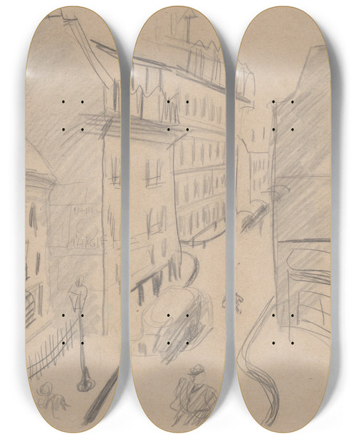 Triptych art skateboard deck of Cyprin Majernk Skicr_29 by Cyprian Majernik (1909-1945)