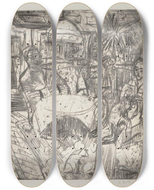 Triptych art skateboard deck of Ernst Ludwig Kirchner Milieu Bosshardt by Ernst Ludwig Kirchner (1880-1938)