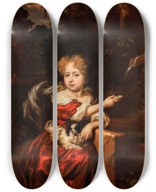 Triptych art skateboard deck of Nicolaes Maes Portrait Of A Girl_3 by Nicolaes Maes (1634-1693)