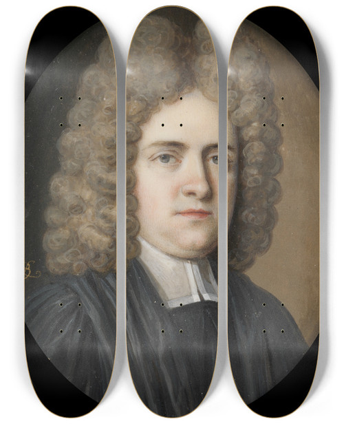 Triptych art skateboard deck of Bernard Lens Iii The Reverand Dr John Harris by Bernard Lens Ii (1682-1740)