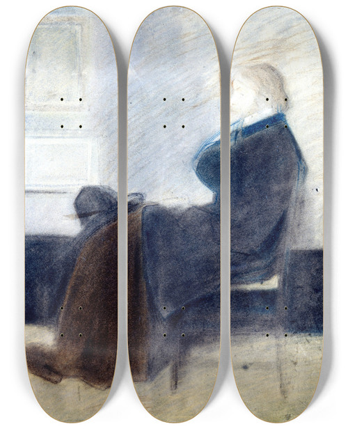 Triptych art skateboard deck of James Abbott Mcneill Whistler Study Of Thomas Carlyle by James Abbott Mcneill Whistler (1834-1903)