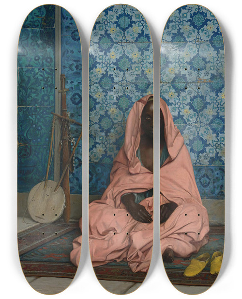 Triptych art skateboard deck of Jeanlon Grme Le Barde Noir by Jean-Lon Grme (1824-1904)