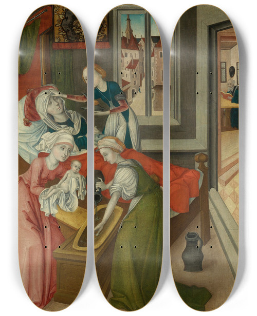 Triptych art skateboard deck of Master Of The Crucifixion Triptych The Birth Of The Virgin by Master Of The Crucifixion Triptych (15-)