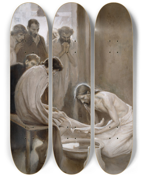 Triptych art skateboard deck of Albert Edelfelt Jesus Washing The Feet Of His Disciples by Albert Edelfelt (1854-1905)