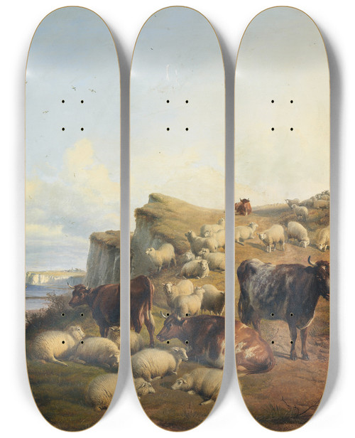 Triptych art skateboard deck of Thomas Sidney Cooper Seven Sisters by Thomas Sidney Cooper (1803-1902)
