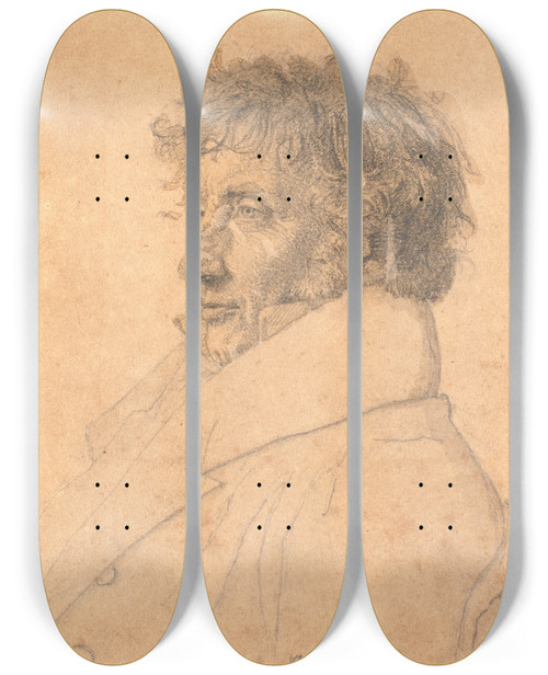 Triptych art skateboard deck of Christen Kbke Portrt Af Bagermester Pbkbke Kunstnerens Fader by Christen Kobke (1810-1848)