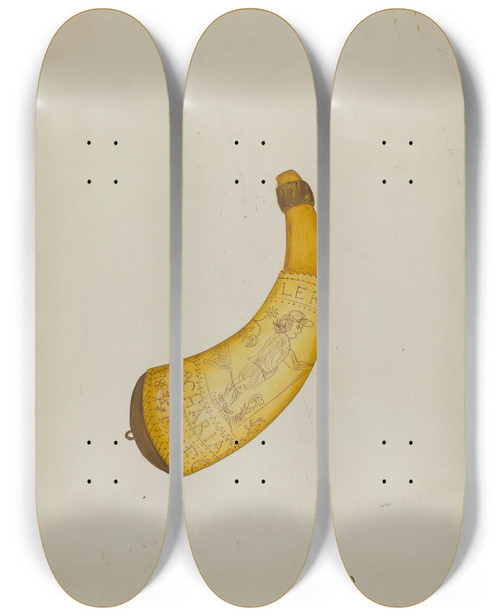 Triptych art skateboard deck of Joseph Papa Powder Horn by Joseph Papa