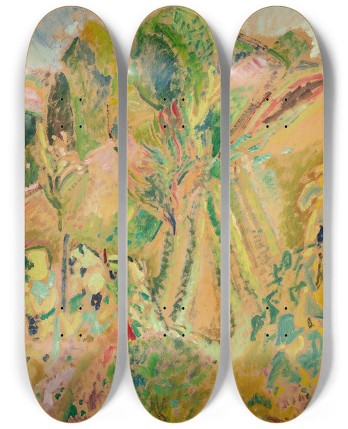 Triptych art skateboard deck of Alfred Henry Maurer Landscape With Trees by Alfred Henry Maurer (1868-1932)