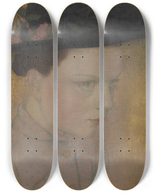 Triptych art skateboard deck of Gustave Van De Woestijne Peasant Woman by Gustave Van De Woestijne (1881-1947)