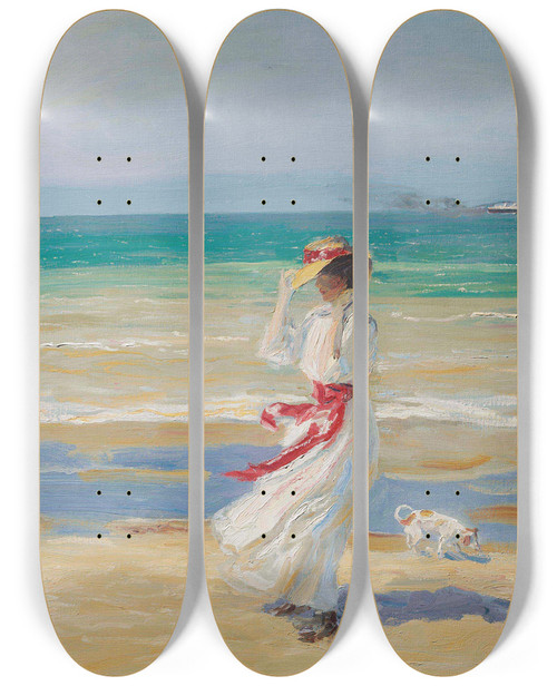 Triptych art skateboard deck of Sir John Lavery A Windy Day by Sir John Lavery (1856-1941)