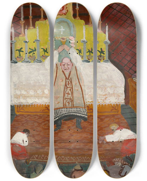 Triptych art skateboard deck of Cyprin Majernk Upheaval by Cyprian Majernik (1909-1945)