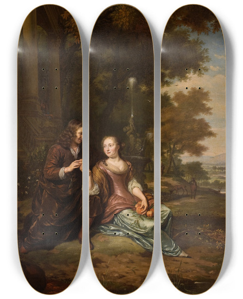 Triptych art skateboard deck of Michiel Van Musscher Portrait Of A Young Couple by Michiel Van Musscher (1645-1705)