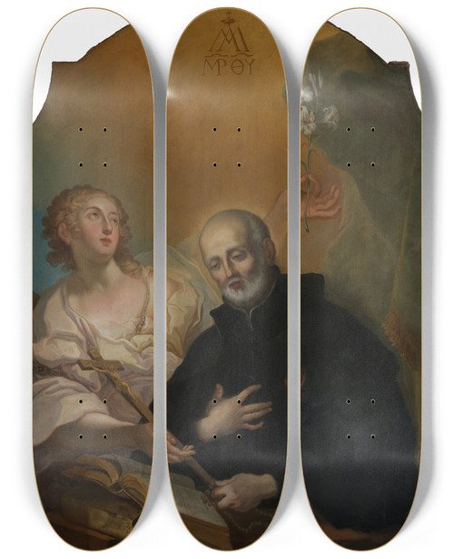 Triptych art skateboard deck of Heinrich Lihl Der Heilige Joseph Von Calasanza Meditierend Mit Einem Engel by Heinrich Lihl (1690-1756)