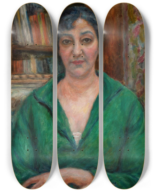 Triptych art skateboard deck of Jzef Pankiewicz Wifes Portrait In A Green Sweater by Jozef Pankiewicz (1866-1940)