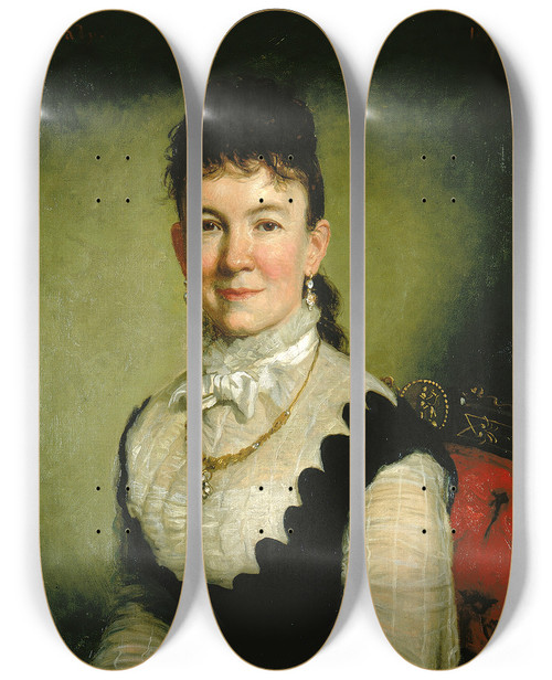 Triptych art skateboard deck of George Peter Alexander Healy Mrs Albert J Myer Catherine Walden by George Peter Alexander Healy (1813-1894)