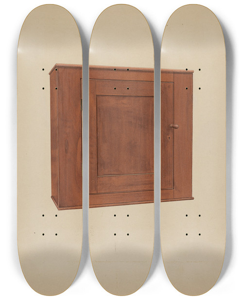 Triptych art skateboard deck of William Paul Childers Shaker Medicine Chest by William Paul Childers
