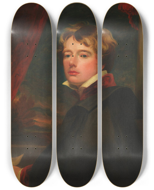 Triptych art skateboard deck of George Henry Harlow Selfportrait by George Henry Harlow (1787-1819)