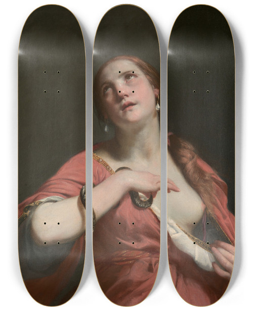 Triptych art skateboard deck of Guido Cagnacci The Death Of Cleopatra_2 by Guido Cagnacci (1601-1682)
