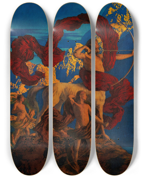 Triptych art skateboard deck of Maxfield Parrish Jason And His Teacher by Maxfield Parrish (1870-1966)