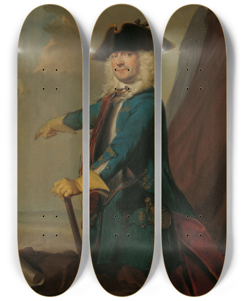 Triptych art skateboard deck of Cornelis Troost Gerrit Sichterman 16881730 Quartermastergeneral Of The Cavalry Colonel Of The Oranjegroningen Infantry Regiment Commandant Of Grave_1 by Cornelis Troost (1696-1750)
