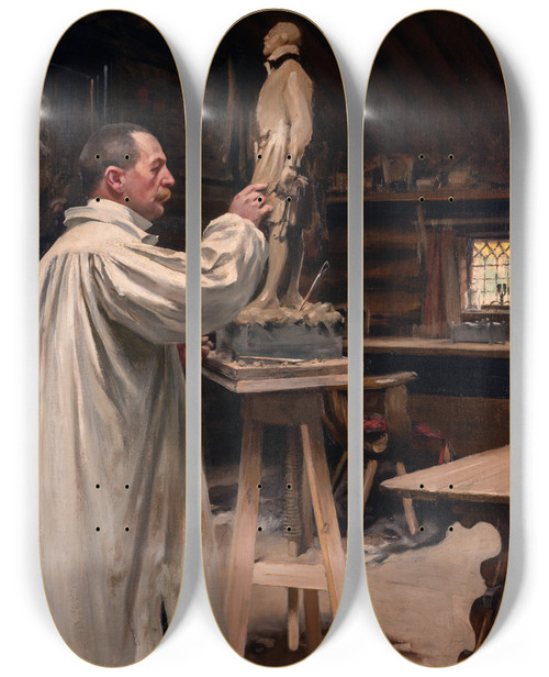 Triptych art skateboard deck of August Hagborg Anders Zorn In His Studio by August Hagborg (1852-1921)