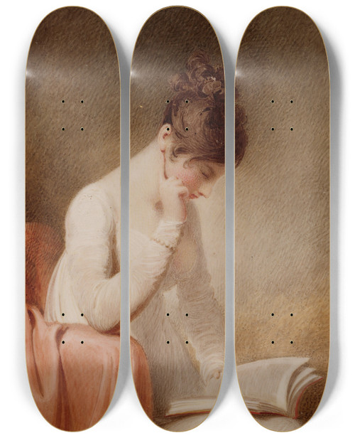 Triptych art skateboard deck of William Wood An Interesting Story Miss Ray by William Wood (1768-1809)