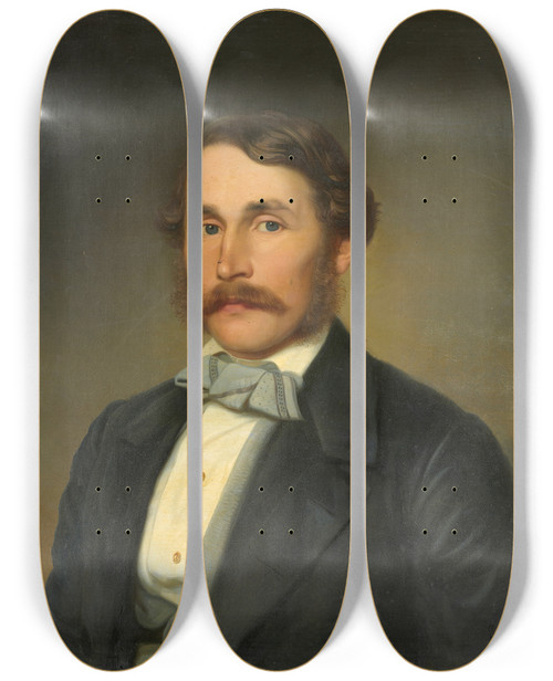 Triptych art skateboard deck of Daniel Cornelius Gesell Portrait Of Lorenz Faller by Daniel Cornelius Gesell