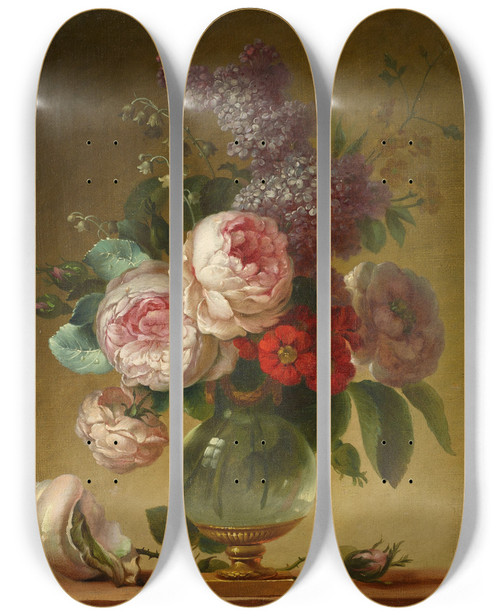 Triptych art skateboard deck of Anne Vallayercoster Floral Still Life_1 by Anne Vallayer-Coster (1744-1818)