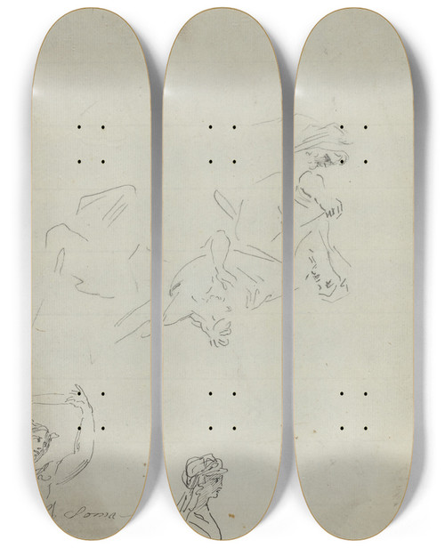 Triptych art skateboard deck of Giovanni Battista Cipriani Figure Studies Verso by Giovanni Battista Cipriani (1727-1785)