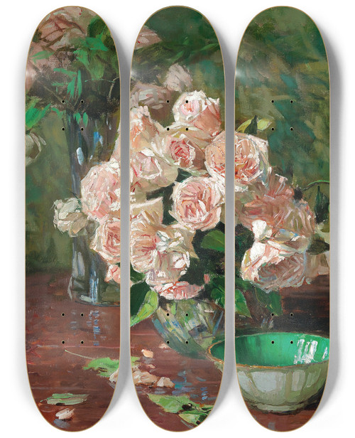 Triptych art skateboard deck of Carl Moll Weie Rosen Ii by Carl Moll (1861-1945)